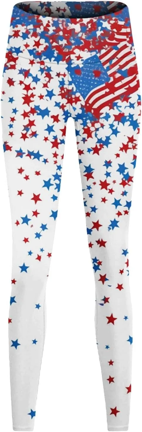 Womens High Waist American Flag Leggings Soft USA Flag Patriotic Tights Stretchy Workout Gym Yoga Pants