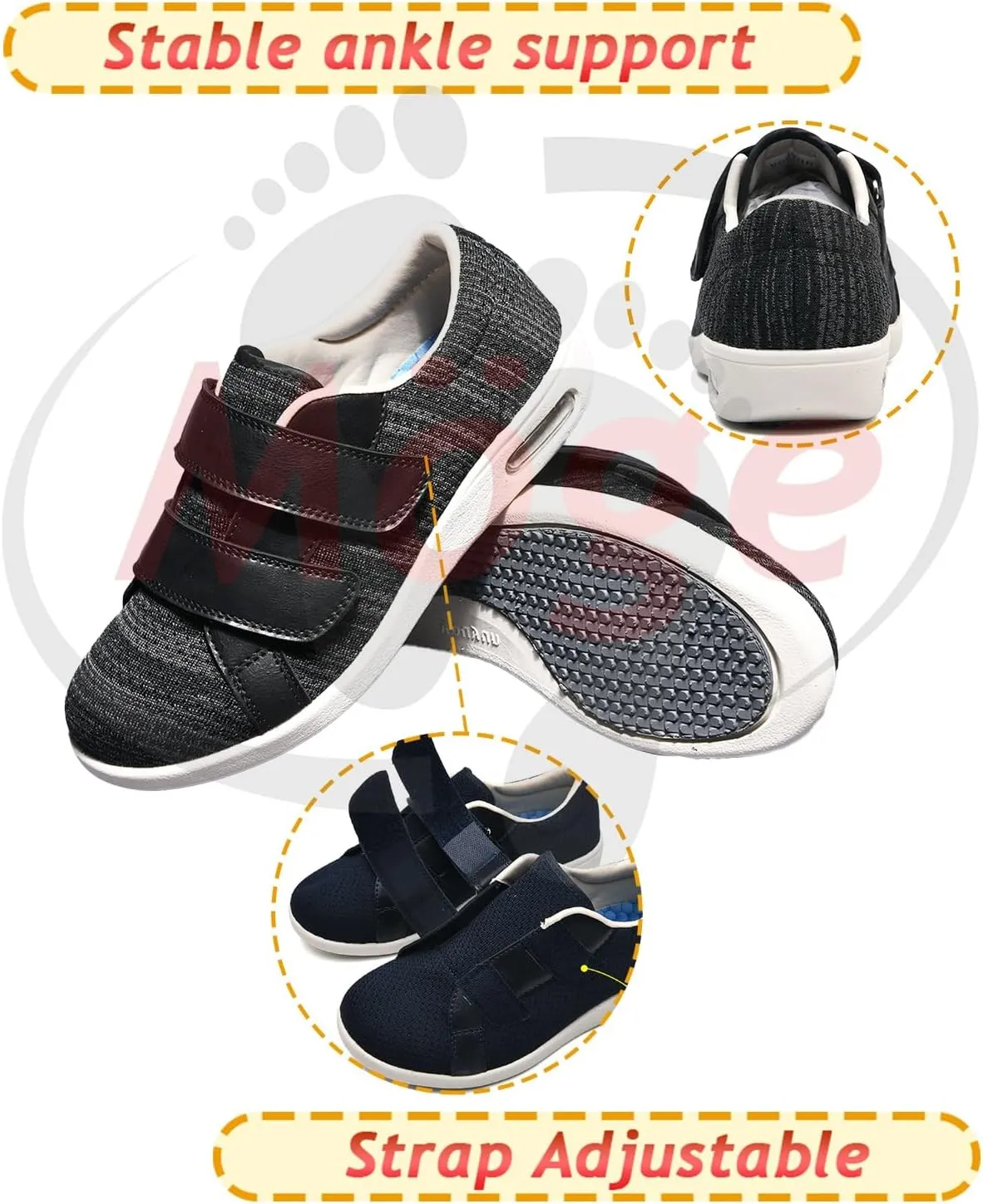 Womens Orthopedic Slip-On Loafers Stylish Arch Support Walking Slippers Hook and Loop Fastening Bunion Shoes for Women Soft for Swollen Feet
