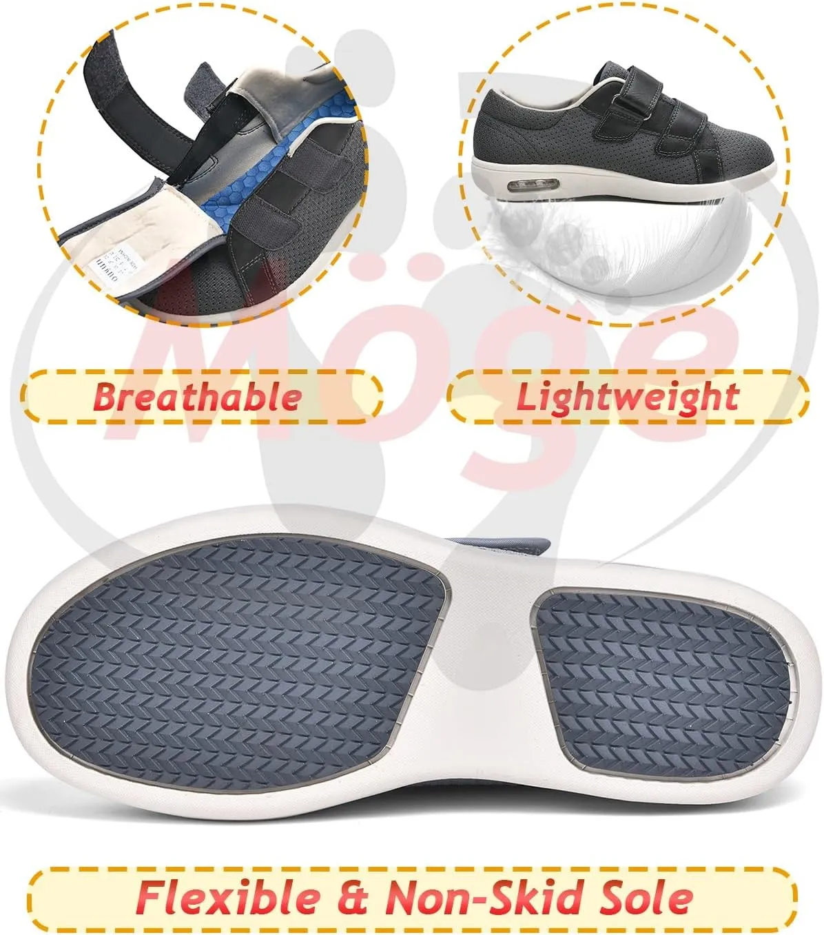 Womens Orthopedic Slip-On Loafers Stylish Arch Support Walking Slippers Hook and Loop Fastening Bunion Shoes for Women Soft for Swollen Feet