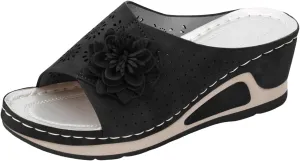 Women's Wedge Sandals Breathable Flower Slides with Low Wedge Platform Dressy Open Toe Summer Beach Slippers for Women
